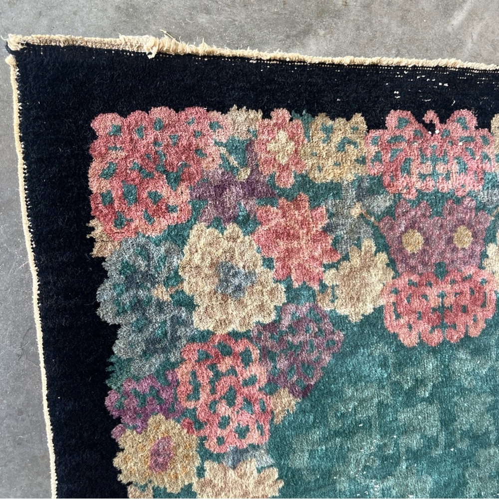 Antique Art Deco Chinese 3’x4’10” Hand Knotted Wool Floral Rug - Picture 7 of 12